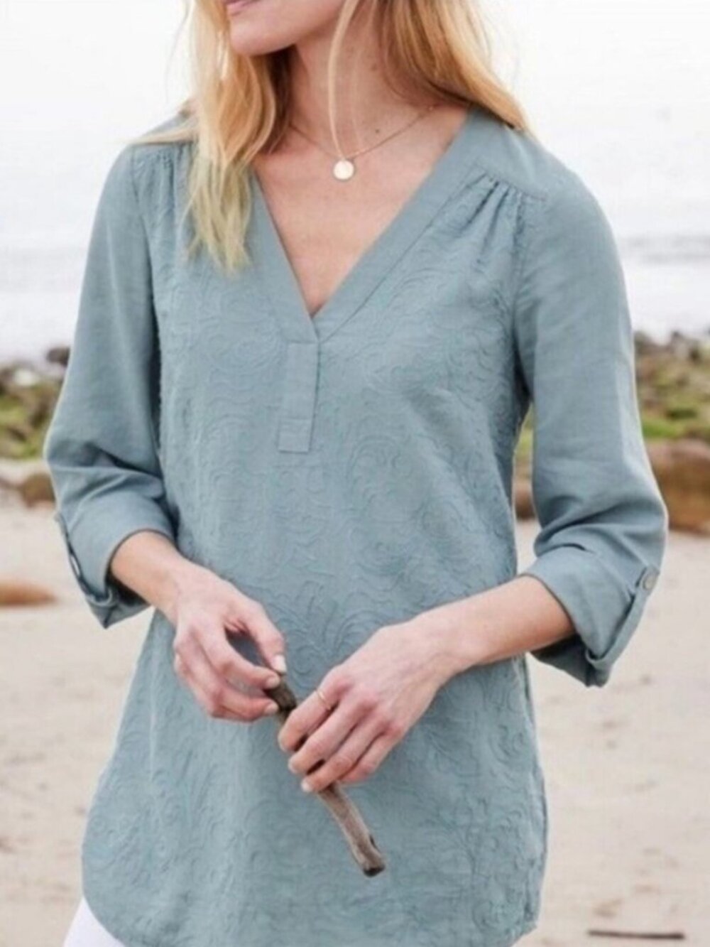 Soft Surroundings Lillith Embroidered V Neck Popover Size Petite Large PL‎